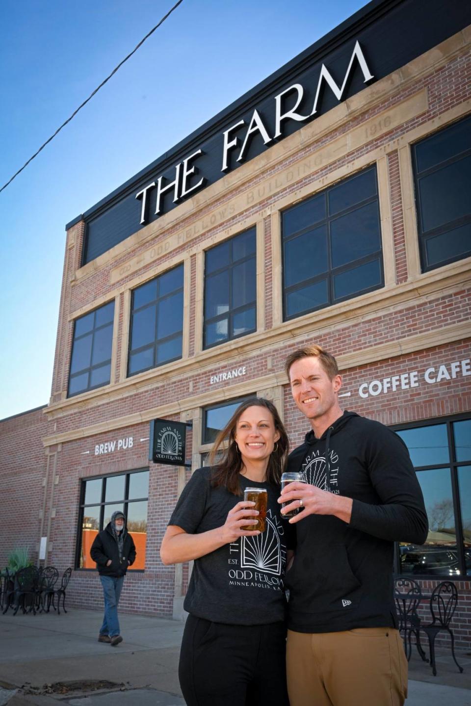 Ashley and Keir Swisher bought and renovated a 1916 Odd Fellows building in Minneapolis, Kansas, where they have since opened The Farm and The Odd Fellows, a business collective featuring a brewery, a cafe and an indoor pickleball court.