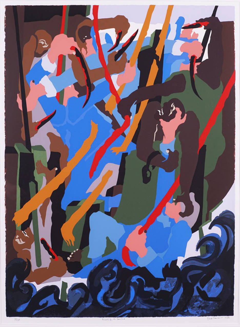 "Revolt on the Amistad," silkscreen by Jacob Lawrence, 1989.