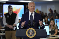 President Joe Biden speaks during a visit to the D.C. Emergency Operations Center, Tuesday, July 2, 2024, in Washington. (AP Photo/Evan Vucci)