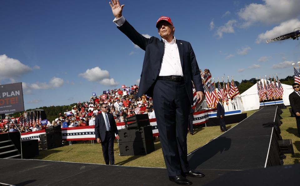 CHESAPEAKE, VIRGINIA - JUNE 28: Republican presidential candidate, former U.S. President Donald Trump walks offstafe after giving remarks at a rally at Greenbrier Farms on June 28, 2024 in Chesapeake, Virginia. Last night Trump and U.S. President Joe Biden took part in the first presidential debate of the 2024 campaign. (Photo by Anna Moneymaker/Getty Images) ***BESTPIX***