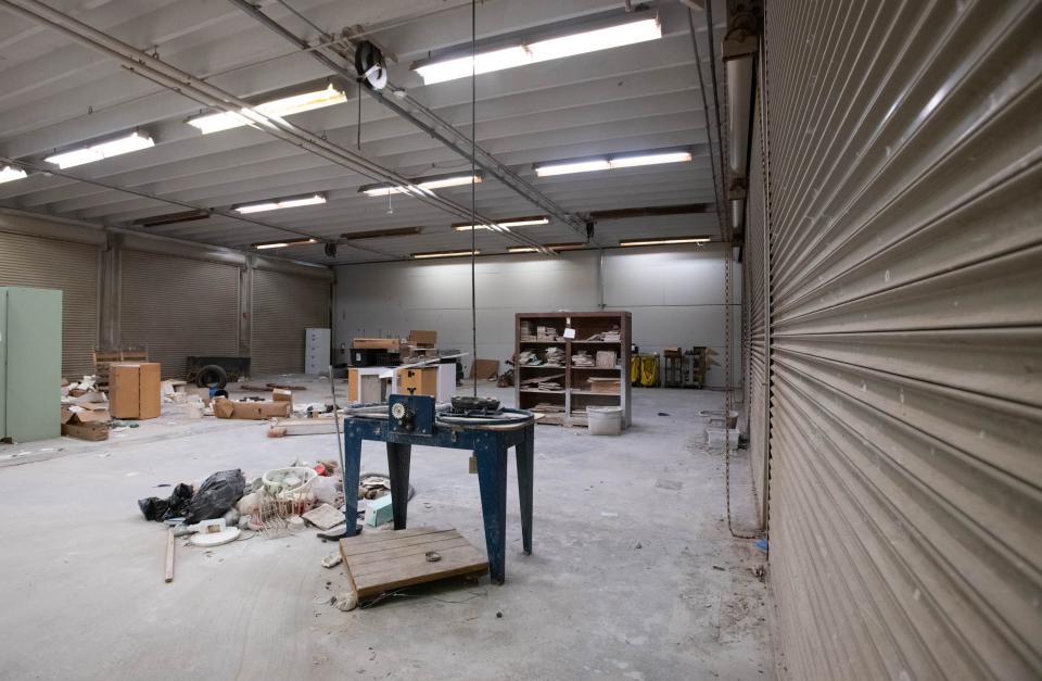 The currently unused auto body shop at Tate High School in Cantonment on Wednesday Feb. 7, 2024. Escambia County Public Schools Workforce Innovation officials are seeking $617,000 from Triumph Gulf Coast to renovate this shop.