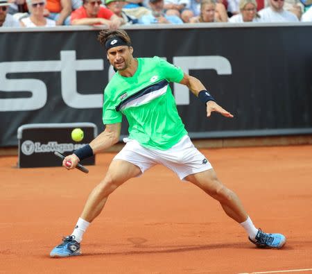 David Ferrer of Spain in action in the semifinal match against Fernando Verdasco, also of Spain, during the ATP tennis tournament Swedish Open in Bastad, Sweden July 22, 2017. TT News Agency/Adam Ihse via REUTERS