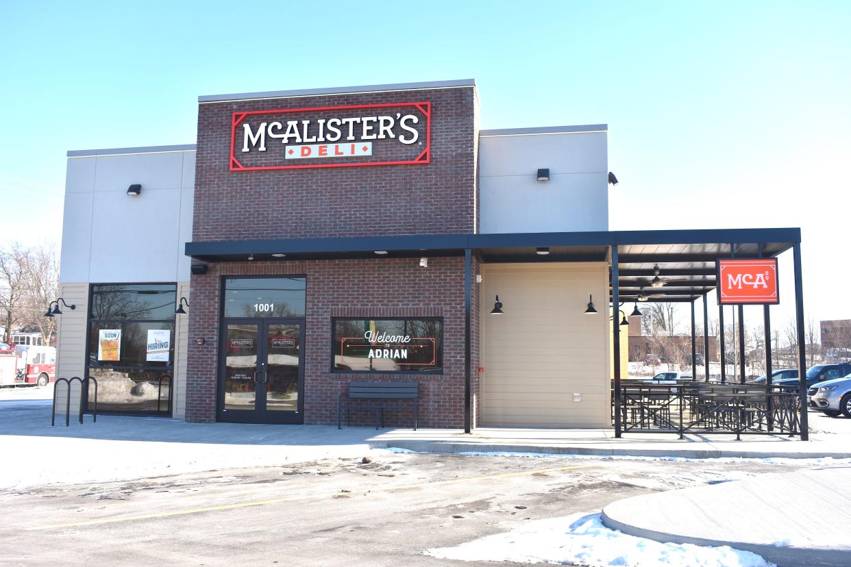 McAlister's Deli, with four restaurants in Michigan, will officially open its fifth location in the state at 10 a.m. Monday when the Adrian McAlister's, 1001 S. Main St., opens to the public. It is located across the street from Golden Wok and Taco Bell and next door to O’Reilly Auto Parts. Focus Brands Restaurants owns McAlister's Deli along with several other subsidiaries.