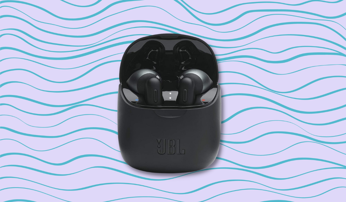 black jbl earbuds in charging case