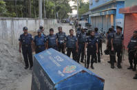 <p>Bangladesh policemen cordon off the area near a two-story house, that they raided in Narayanganj district near Dhaka, Bangladesh, Saturday, Aug.27, 2016. (AP Photo) </p>