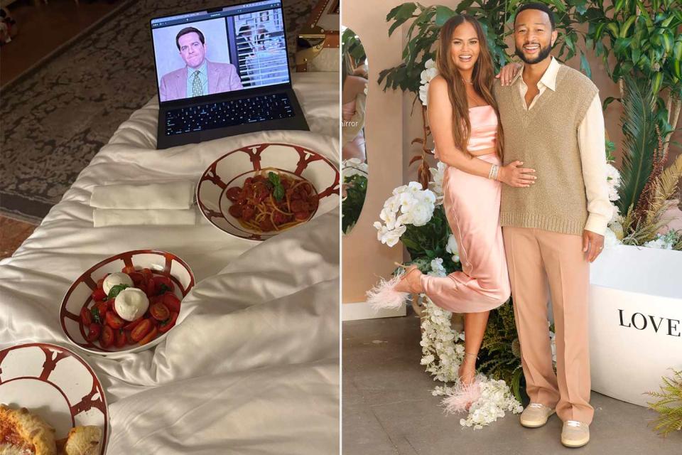 <p>Chrissy Teigen/Instagram;  Stefanie Keenan/Getty </p> John Legend and Chrissy Teigen watch 