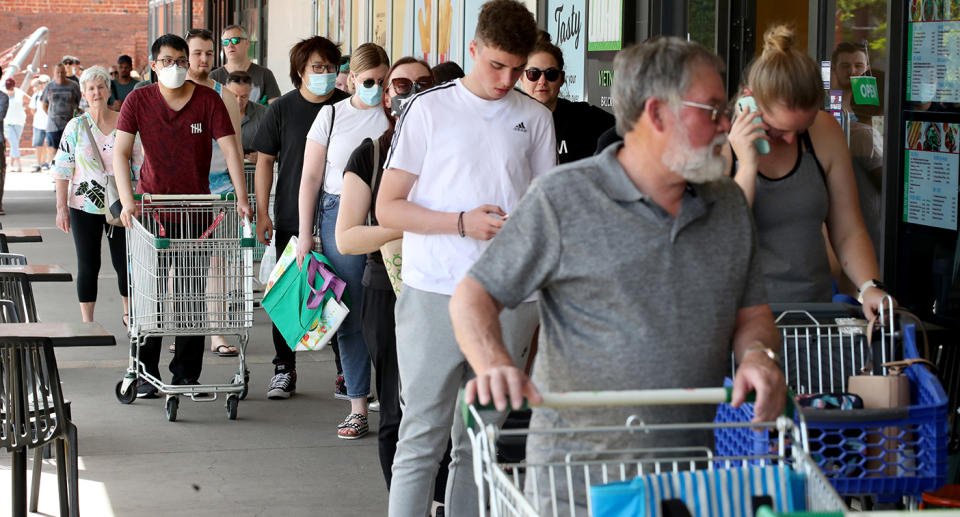 Crowds of shoppers have flocked to supermarkets in South Australia despite no lockdown being announced. Source: Getty Images