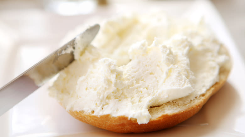Cream cheese on bagel