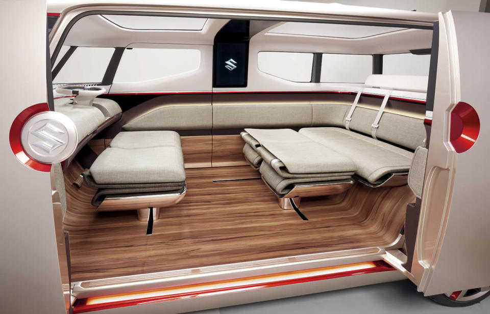 <p>When parked, the seats of the Air Triser can be folded several ways, like this near-camper effect. </p>