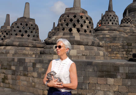 International Monetary Fund (IMF) Managing Director Christine Lagarde visits the Borobudur temple in Magelang, Central Java, Indonesia, March 1, 2018. REUTERS/David Lawder