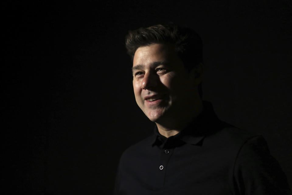 Former Tottenham's manager Mauricio Pochettino speaks during an interview in Doha, Qatar, Saturday, Dec. 21, 2019. (AP Photo/Hassan Ammar)