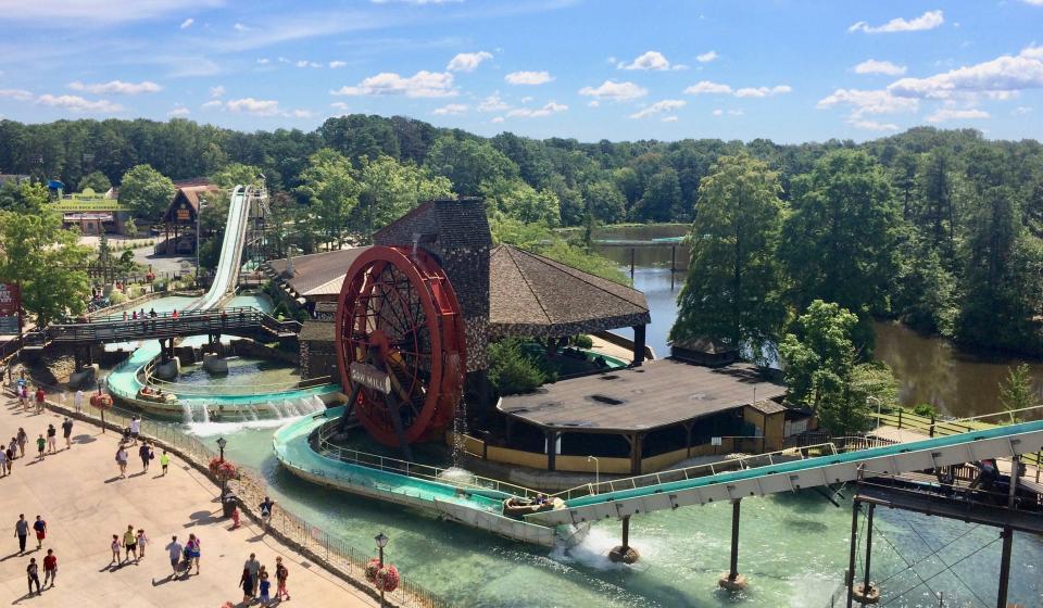 August 14, 2021 Saw Mill Log Flume ride at Six Flags Great Adventure in Jackson