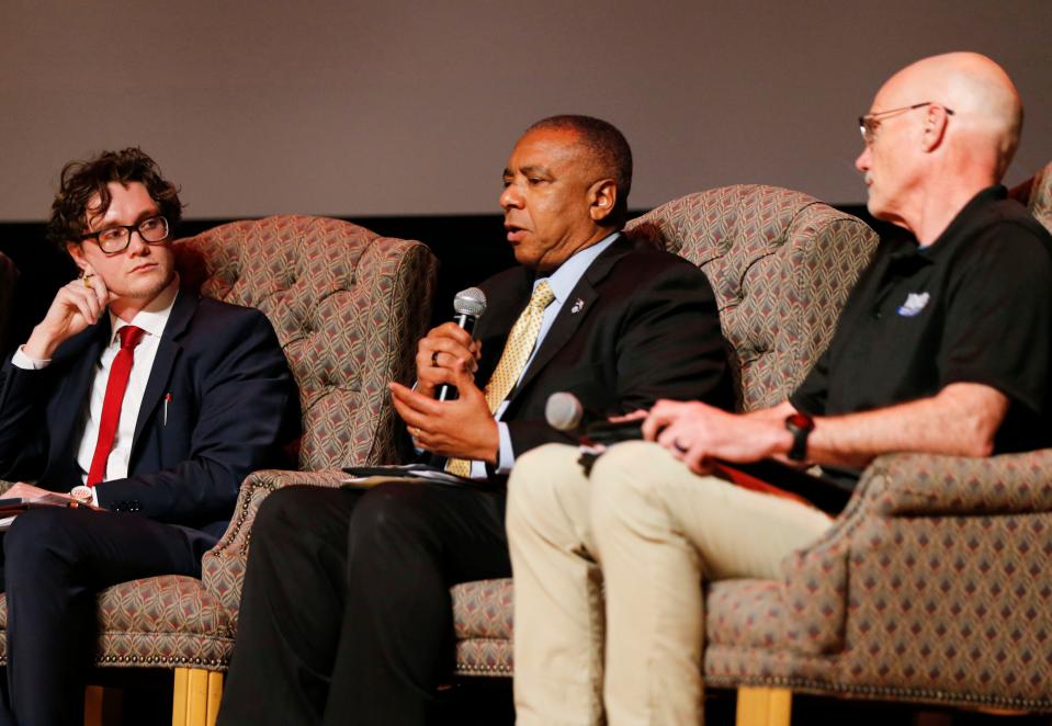 Springfield City Council member Abe McGull speaks during a forum for candidates running for Springfield's mayor and city council at Missouri States Plaster Student Union on Monday, Feb. 27, 2023.