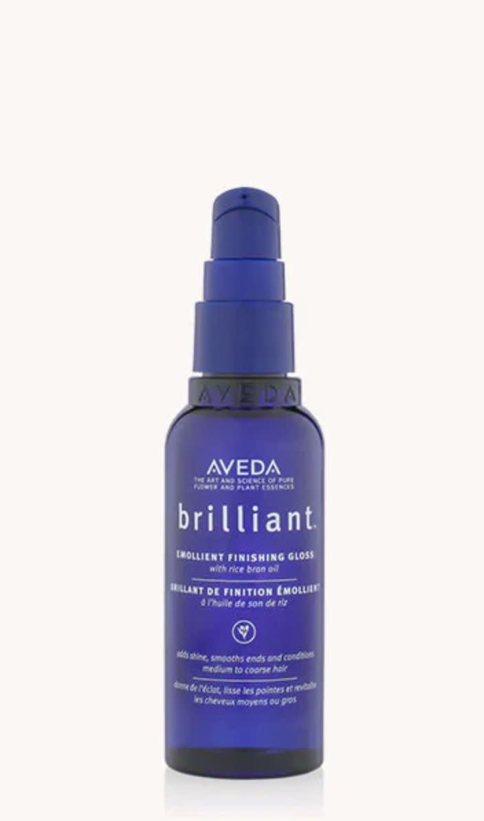 Sturdivant-Drew said this Aveda gloss with rice bran oil gives hair a beautiful shine without weighing it down. <br /><br /><strong><a href="https://www.aveda.com/product/5388/16265/styling/shine-enhancers/brilliant-emollient-finishing-gloss#/shade/2.5_fl_oz%2F75_ml" target="_blank" rel="noopener noreferrer">Get the Aveda brilliant emollient finishing gloss for $29.</a></strong>