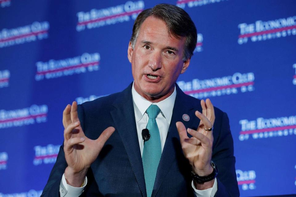 PHOTO: Virginia Governor Glenn Youngkin addresses the Economic Club of Washington's luncheon event at the Marriott Marquis, Sept. 26, 2023, in Washington. (Chip Somodevilla/Getty Images)