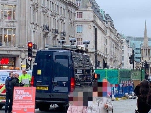 The police van was parked outside Oxford Circus on Thursday: Big Brother Watch