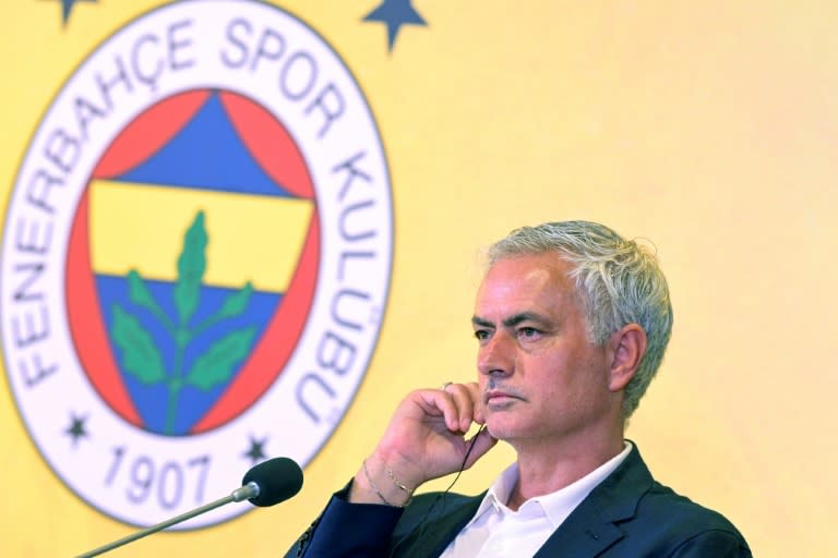 New coach of Turkish club Fenerbahce Jose Mourinho attends a press conference at the Sukru Saracoglu Stadium in Istanbul (Yasin AKGUL)