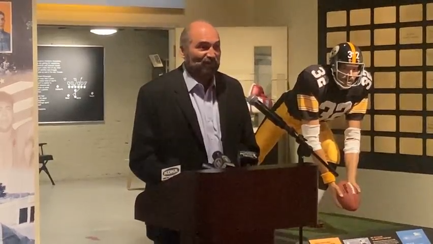Franco Harris spoke during an Oct. 12 ceremony ahead of the 50th anniversary of Harris' Immaculate Reception this Dec. 23.