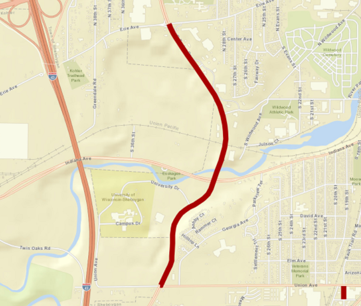 A map shows the section of South Taylor Drive that will be under construction for several months.