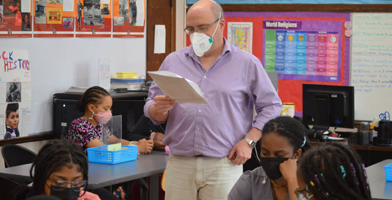 A social studies class at the all-girls Detroit International Academy