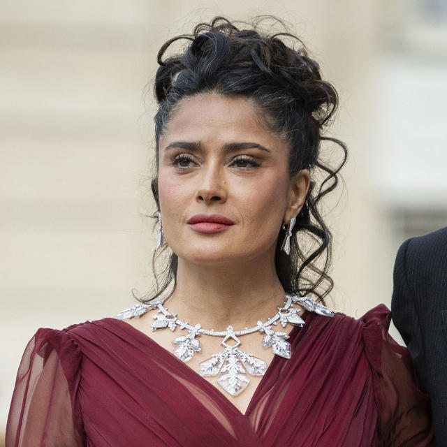 Salma Hayek Wows In A Waist-Cinching Gown For State Dinner In Paris  Honoring China's President