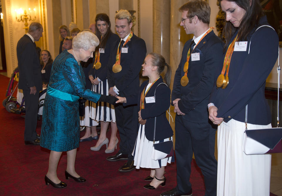 Queen Elizabeth II meets Ellie Simmonds in 2016.