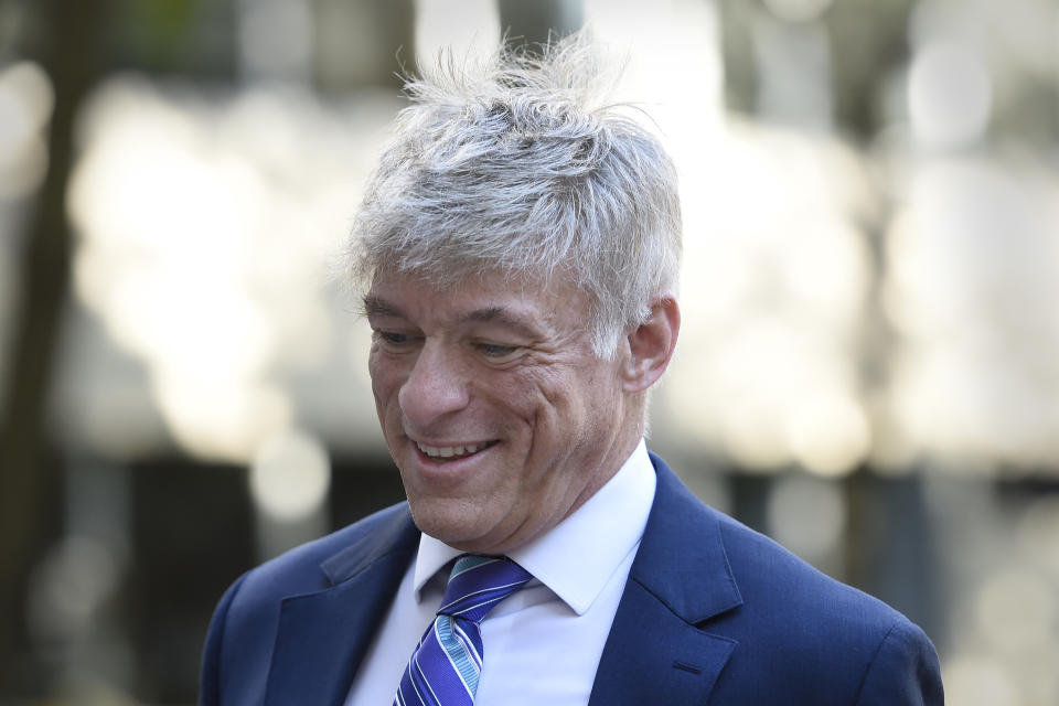 St. Michael's founder and CEO Michael Voris walks into the federal courthouse Thursday, Sept. 30, 2021, in Baltimore. U.S. District Judge Ellen Hollander scheduled a hearing Thursday for the lawsuit that rally planners St. Michael’s Media filed against the city. St. Michael's claims city officials cancelled the Nov. 16 rally because they disapprove of the group's religious message. (AP Photo/Gail Burton)