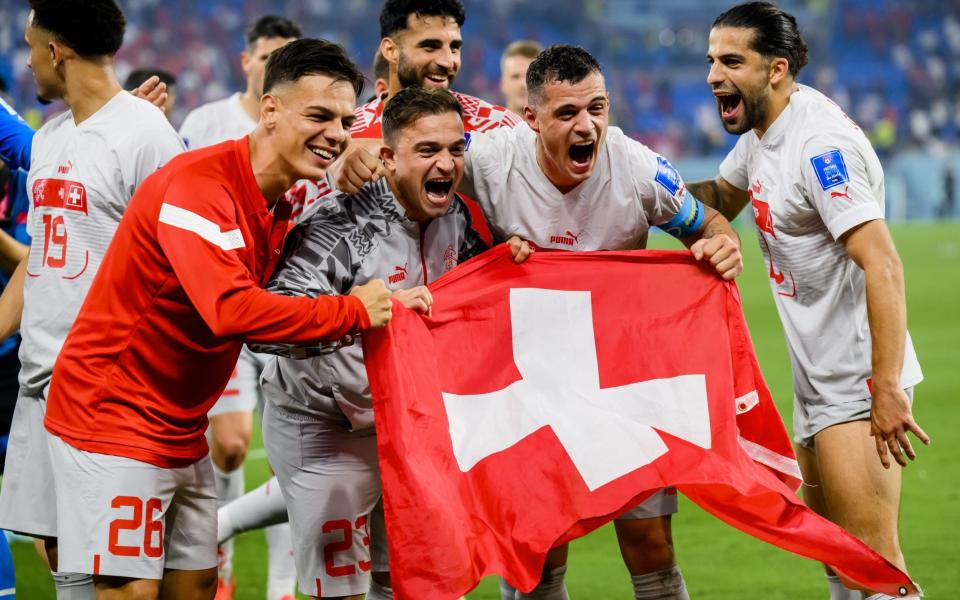 Switzerland's midfielder Ardon Jashari, Switzerland's midfielder Xherdan Shaqiri, Switzerland's midfielder Granit Xhaka - SHUTTERSTOCK