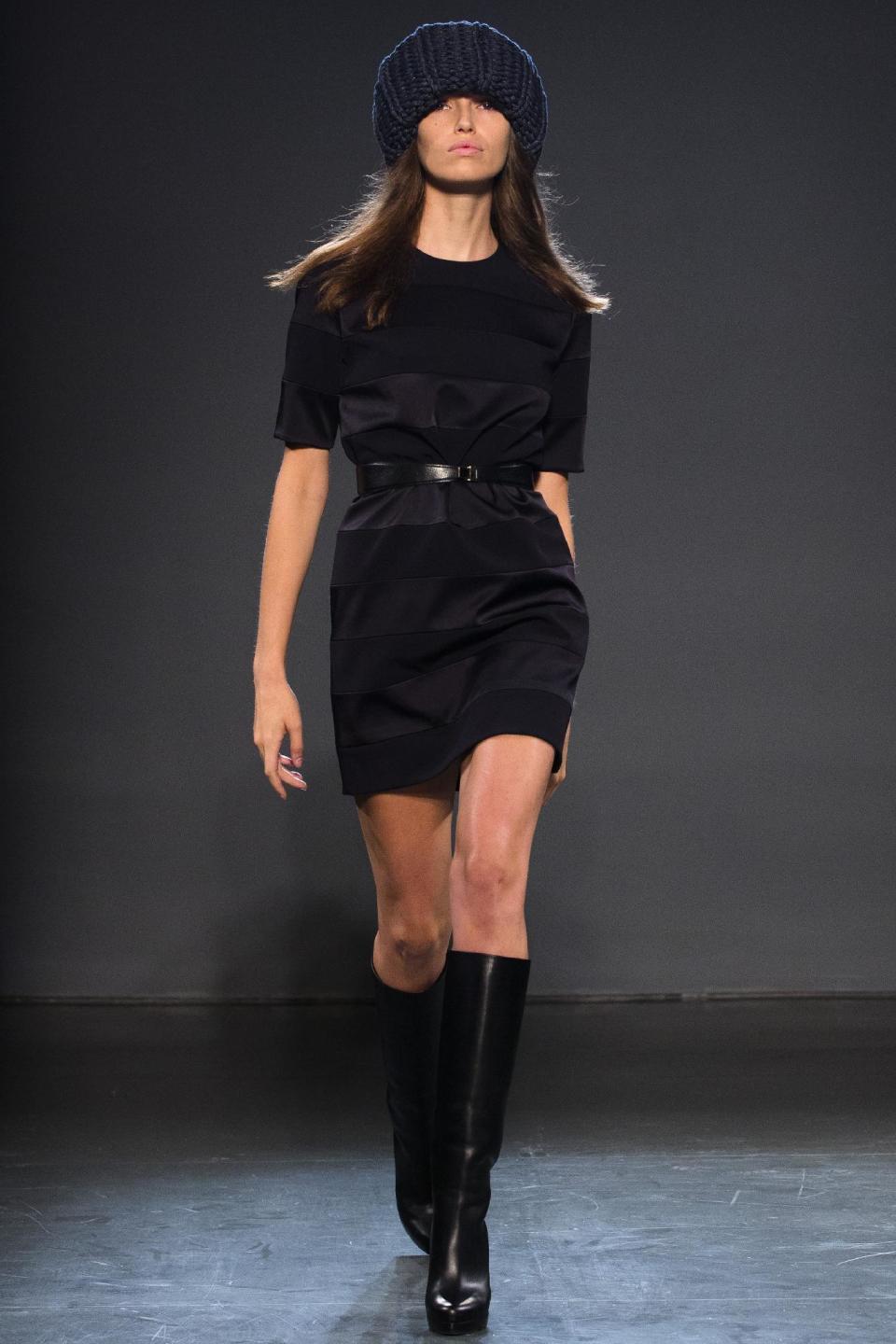 The Victoria, Victoria Beckham Fall 2013 collection is modeled during Fashion Week in New York on Tuesday, Feb. 12, 2013. (AP Photo/John Minchillo)