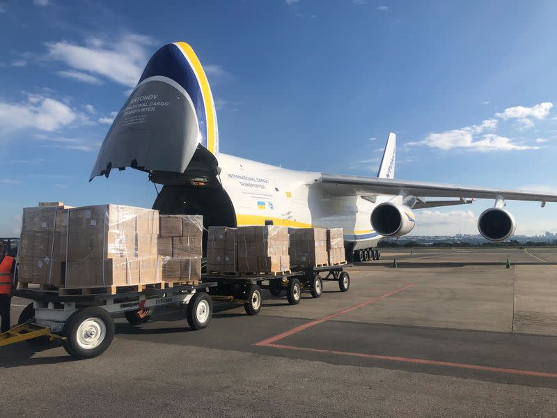 An Antonov An-124 cargo plane with masks from China ordered by Brazil, is seen after arrival at Brasilia's airpot, amid the coronavirus disease (COVID-19) outbreak