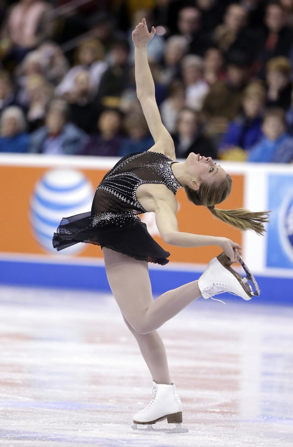 Ashley Wagner skates during the women's short program at the U.S. Figure Skating Championships Thursday, 9, 2014 in Boston. (AP Photo/Steven Senne)