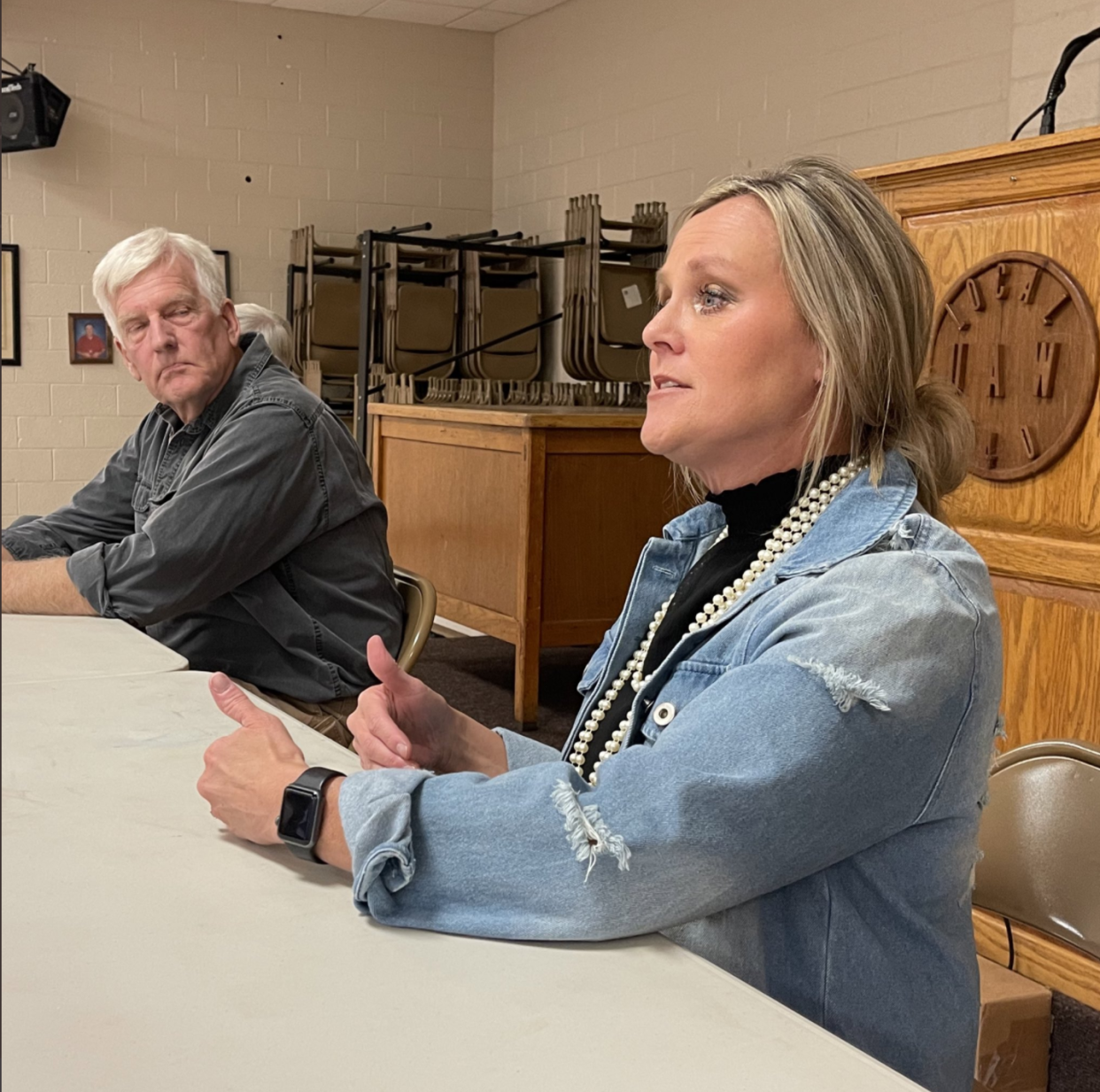 Former Indiana Superintendent of Public Instruction Jennifer McCormick speaks alongside Hoosier farmer Ray McCormick.