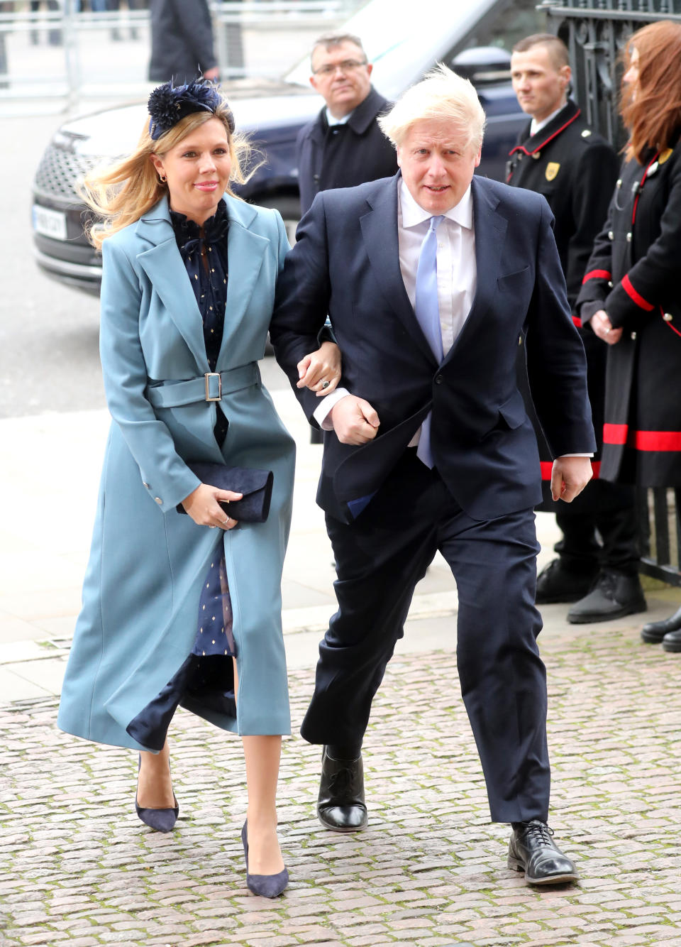 Carrie Symonds wears Isabelle Fox blue coat