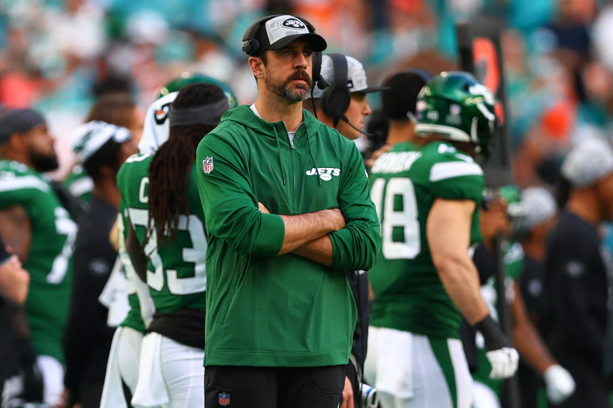 The Jets have their work cut out this offseason in trying to build a competent offense around Aaron Rodgers. (Photo by Megan Briggs/Getty Images)