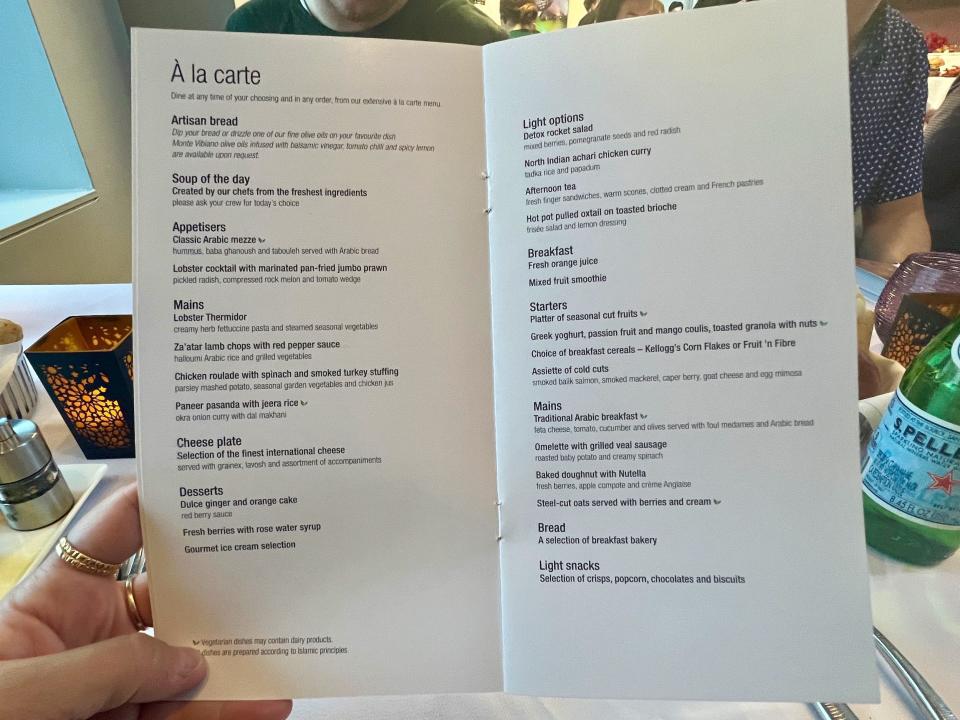 Example of one of Qatar's business class menus.