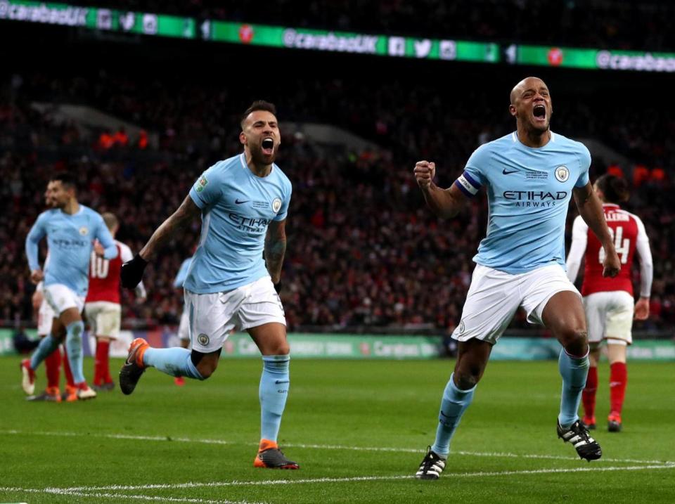 Vincent Kompany scored during the comprehensive 3-0 win on Sunday (Getty Images)