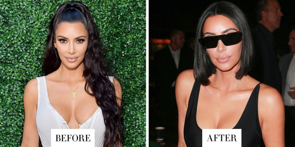 <p><strong>When: </strong>July 30, 2018</p><p><strong>What: </strong>Blunt Bob</p><p><strong>Why we love it</strong>: For as much as she changed her beauty look, Kim Kardashian is indecisive when it comes to her hair. The makeup mogul just debited a short, blunt bob over the weekend, only to Tweet a day later that she misses her long hair. Lucky for her, she has a glam squad who can pop extensions-or wigs-in and out of her head at any time (if only we all had that option after a haircut we regret).</p>