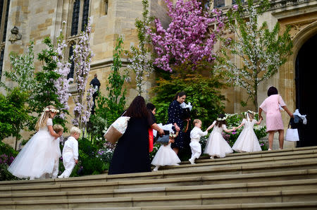 Pageboys and bridesmaids arrive for the wedding of Lady Gabriella Windsor and Thomas Kingston at St George's Chapel in Windsor Castle, near London, Britain May 18, 2019. Victoria Jones/Pool via REUTERS