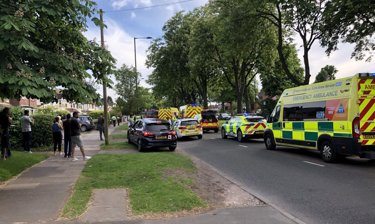 A man and a woman have been killed after a car ploughed into their motorbike in a suspected hit-and-run. See SWNS story SWMDdeaths. A man and a woman have been killed after a car ploughed into their motorbike in a suspected hit-and-run. The horrific crash happened on Fox Hollies Road in Acocks Green, Birmingham, at 5.45pm on Saturday (5/6). Paramedics dashed to the scene but the couple were pronounced dead. The victims were hit by a blue Saab which fled the scene but was later found by police nearby. 