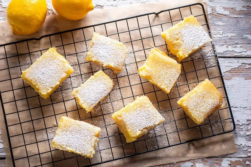 Homemade Lemon Bars on a Cooling Rack.