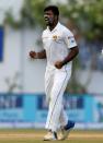 Cricket - Sri Lanka v India - First Test Match - Galle, Sri Lanka - July 27, 2017 - Sri Lanka's Lahiru Kumara celebrates after taking the wicket of India's Ajinkya Rahane (not pictured). REUTERS/Dinuka Liyanawatte