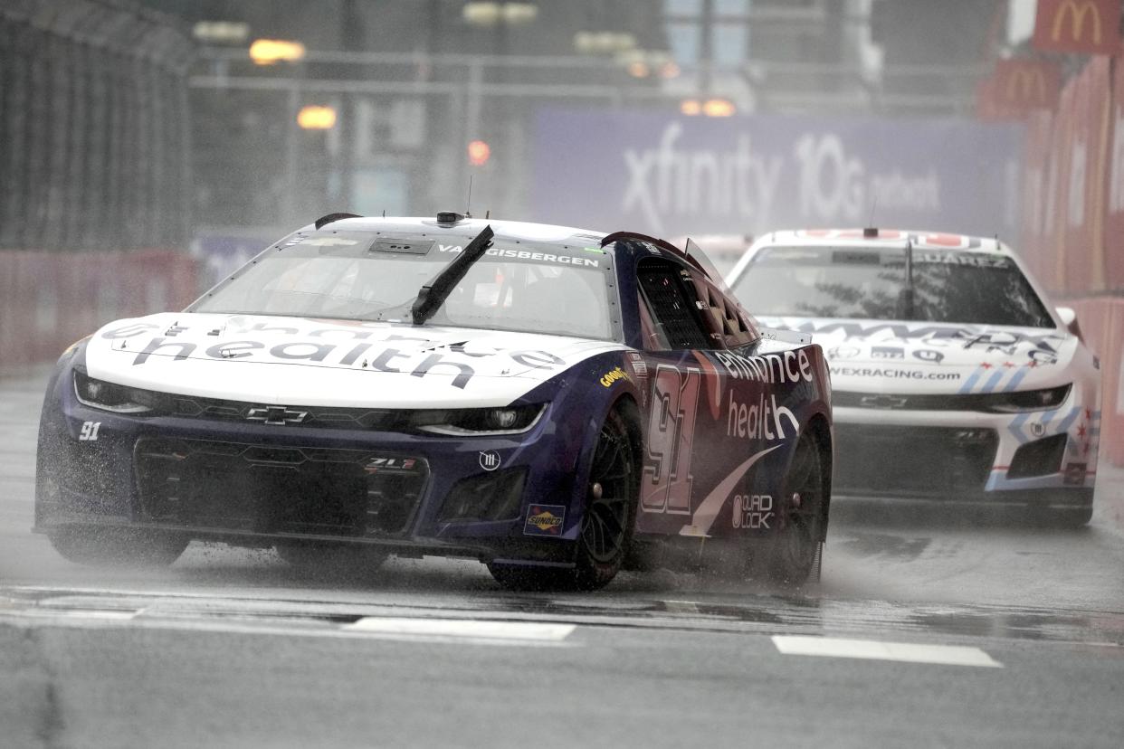 Shane Van Gisbergen drives during a NASCAR Cup Series auto race at the Grant Park 220 Sunday, July 2, 2023, in Chicago. (AP Photo/Morry Gash)