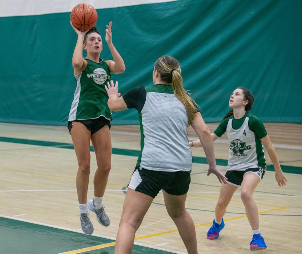 Wachusett Regional girls' basketball senior Mary Gibbons practices with her team.