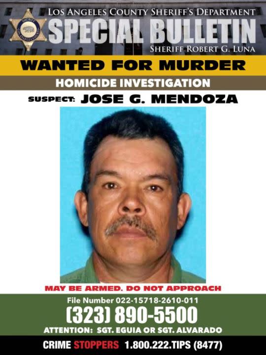 Jose Guadalupe Mendoza, 60, in a wanted poster from the Los Angeles County Sheriff's Department.