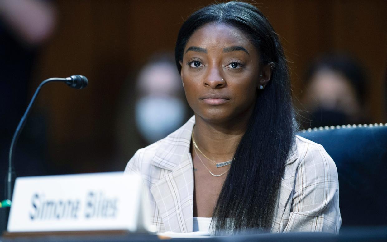 United States gymnast Simone Biles testifies during a Senate Judiciary hearing on Wednesday.