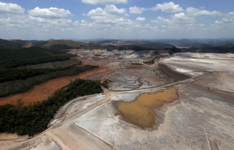 FILE PHOTO: General view from above of a dam owned by Vale SA and BHP Billiton Ltd that burst, in Mariana