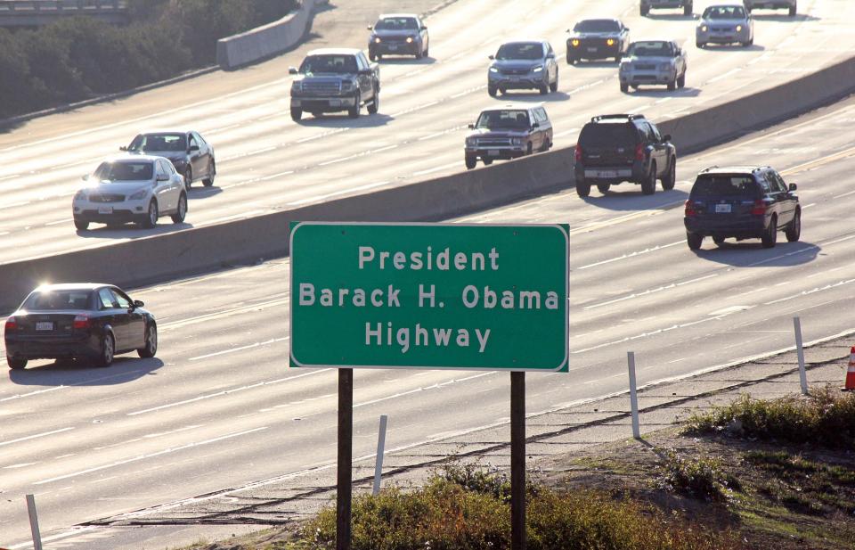 Signs have gone up naming a section of State Route 134 near Los Angeles as the President Barack H. Obama Highway.