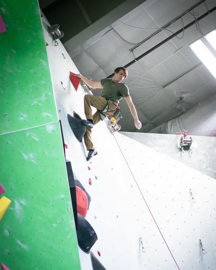 Topping out at the Paraclimbing Nationals in 2022 in Birmingham, Alabama. (Photo: Bree Robel)