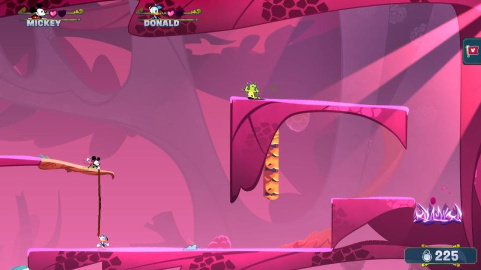 Disney Illusion Island for Nintendo Switch screenshot showing the players using a rope