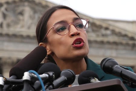 FILE PHOTO: U.S. Representative Alexandria Ocasio-Cortez (D-NY) participates in a news conference to call on Congress to cut funding for ICE (Immigration and Customs Enforcement), at the U.S. Capitol in Washington, U.S. February 7, 2019. REUTERS/Jonathan Ernst